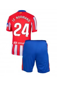 Atletico Madrid Robin Le Normand #24 Jalkapallovaatteet Lasten Kotipeliasu 2024-25 Lyhythihainen (+ Lyhyet housut)